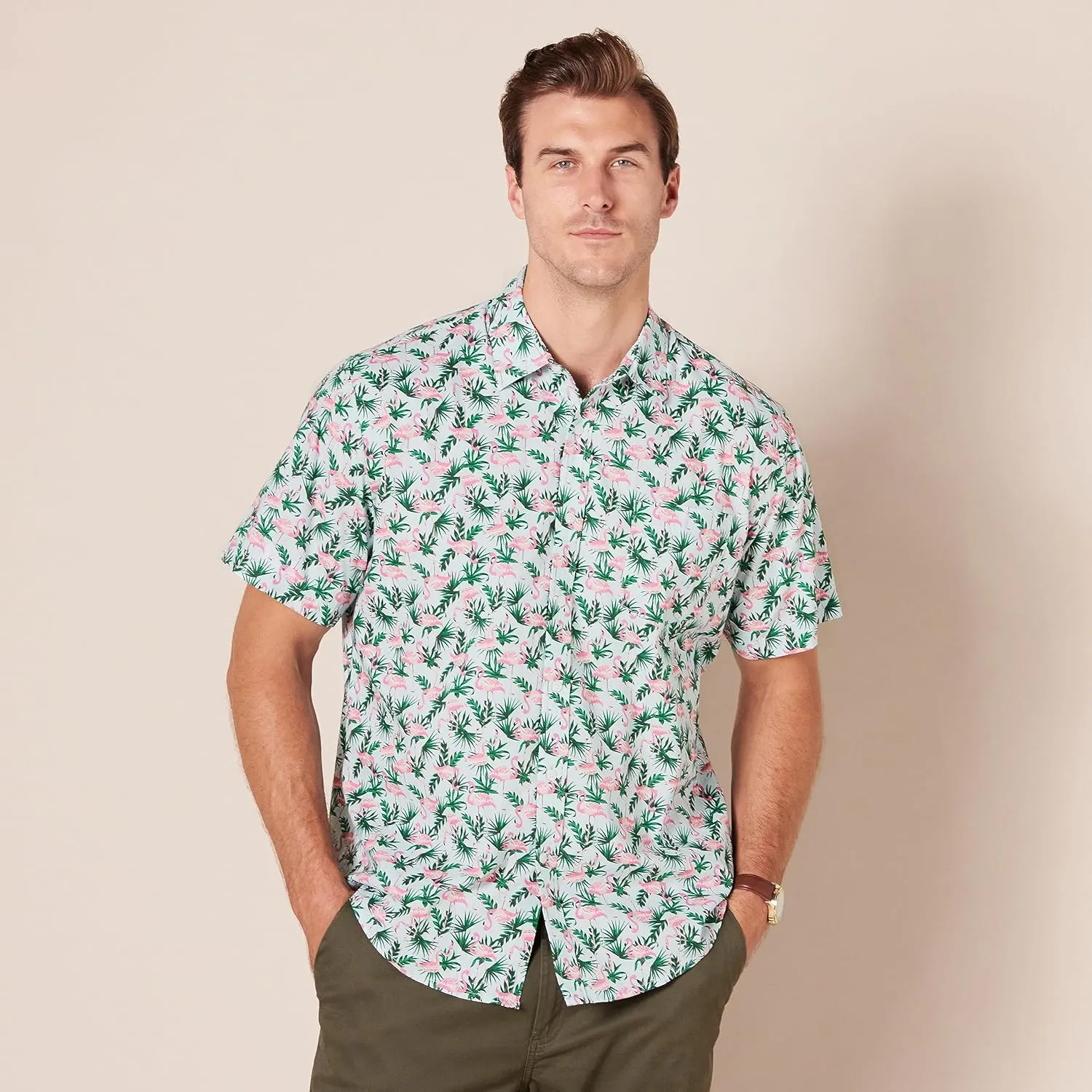 Amazon Essentials Men's Regular-Fit Short-Sleeve Print Shirt