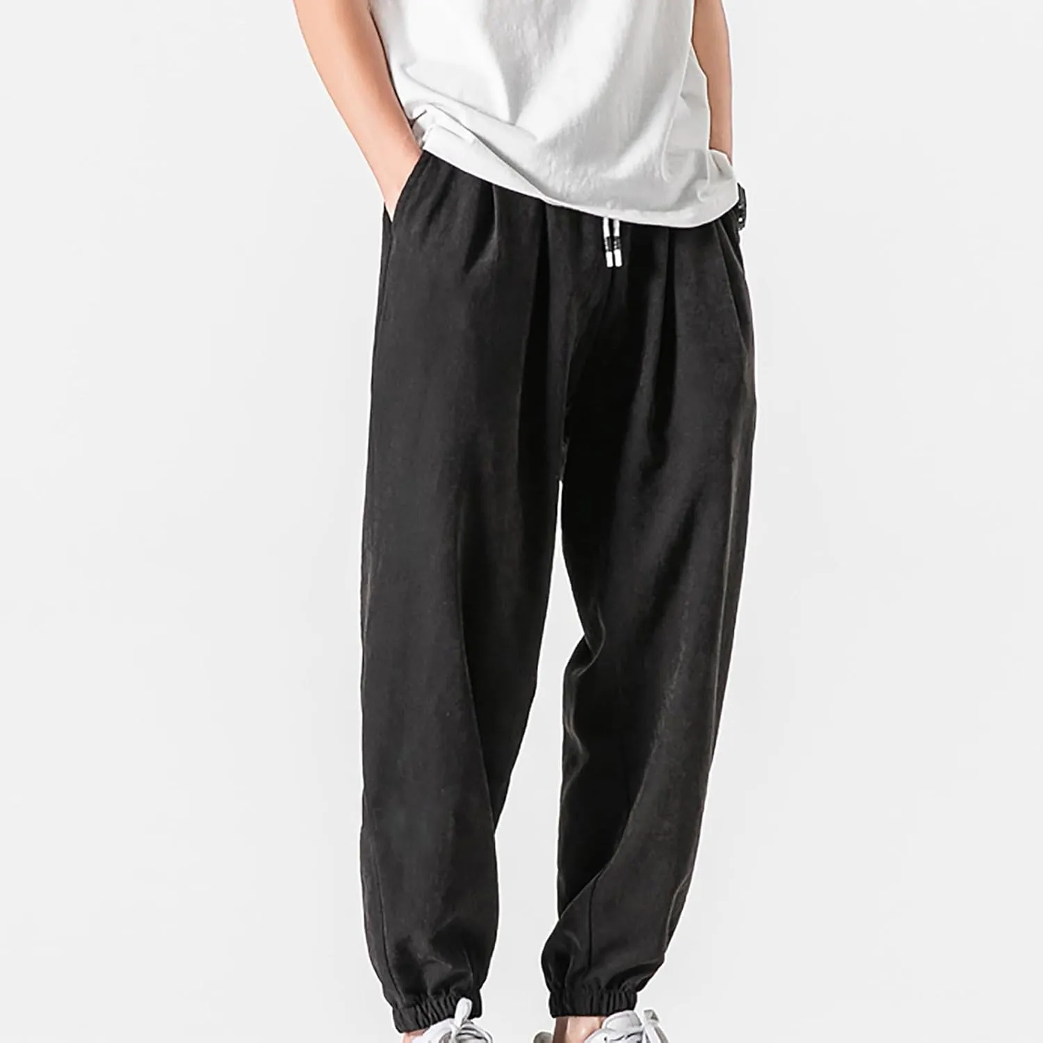 Baggy Sweatpants for Men Casual Fashion Drawstring Elastic Waist Solid Beam Feet Pants Athletic Apered Joggers