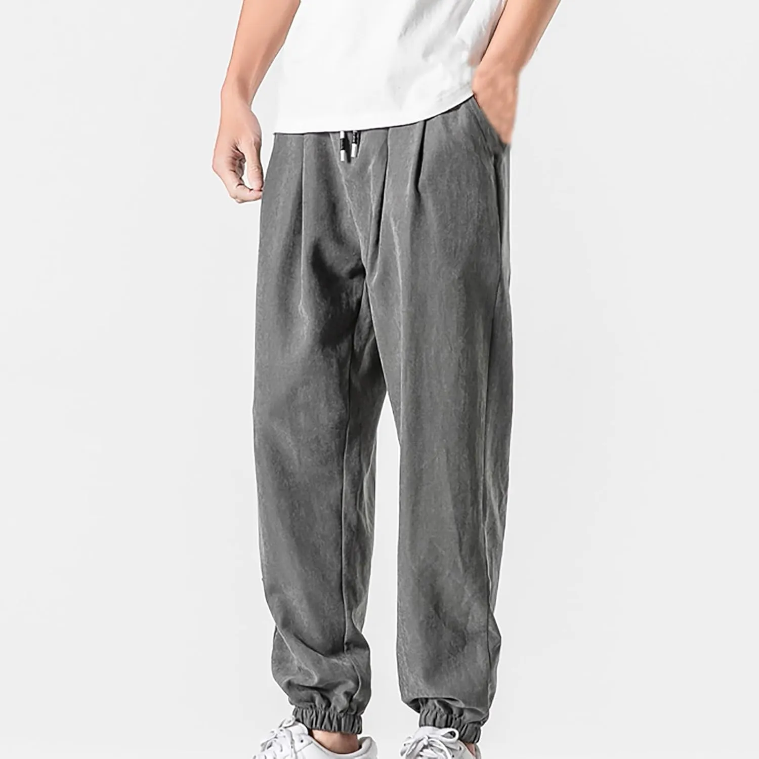 Baggy Sweatpants for Men Casual Fashion Drawstring Elastic Waist Solid Beam Feet Pants Athletic Apered Joggers
