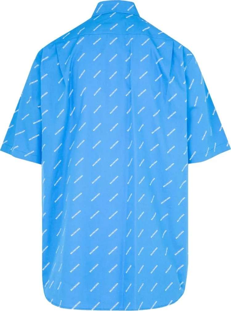 Balenciaga All Over Logo Button Down Shirt 'Blue', blue