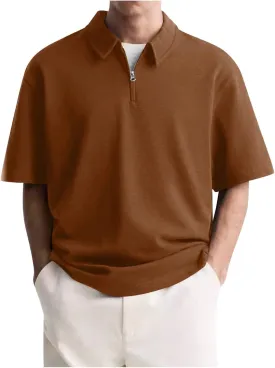 Big and Tall Polo Shirts for Men Cotton Short Sleeve Quarter Zipper Collar Shirts Casual Fashion Oversized Tops