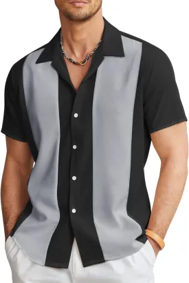 COOFANDY Men's Vintage Bowling Shirt Short Sleeve Button Down Summer Cuba Beach Shirts