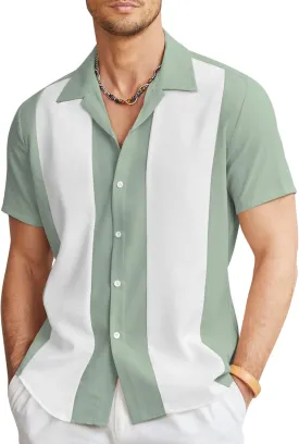 COOFANDY Men's Vintage Bowling Shirt Short Sleeve Button Down Summer Cuba Beach Shirts