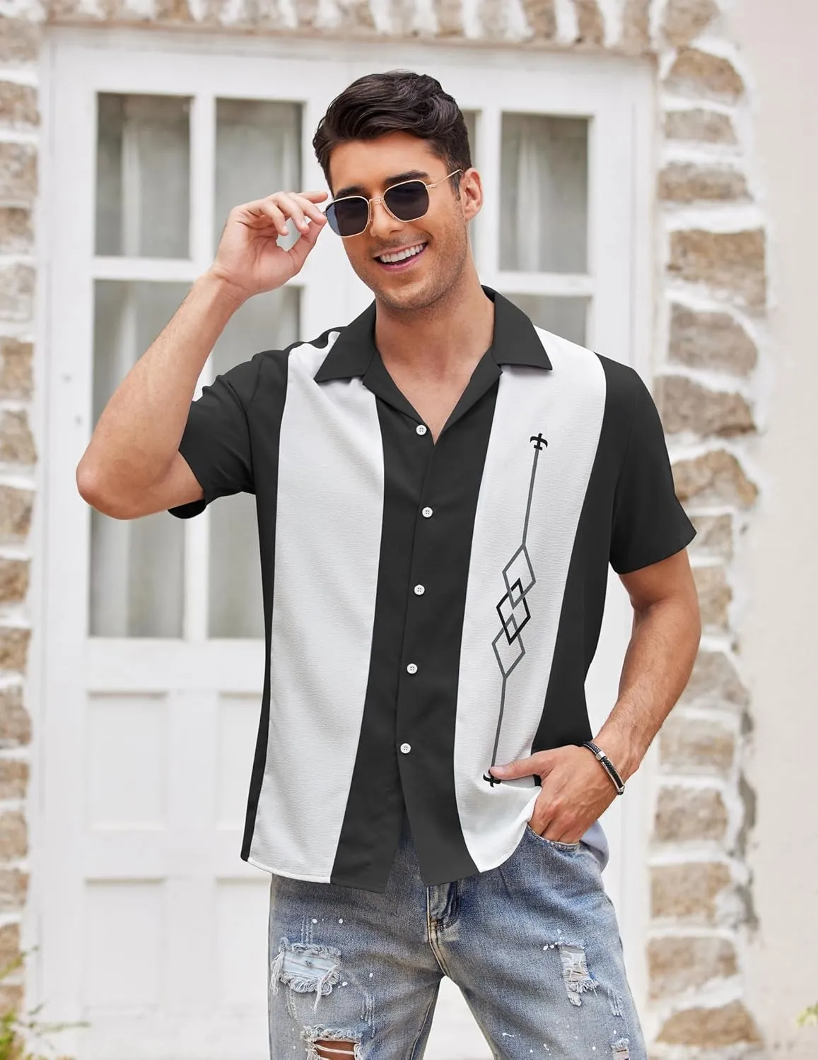 COOFANDY Men's Vintage Bowling Shirt Short Sleeve Button Down Summer Cuba Beach Shirts