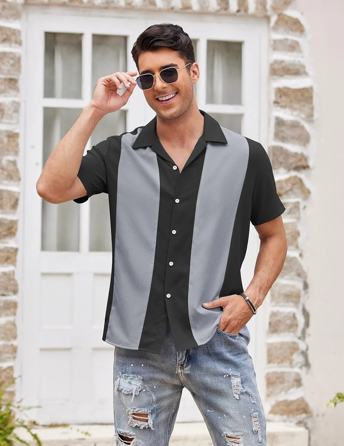 COOFANDY Men's Vintage Bowling Shirt Short Sleeve Button Down Summer Cuba Beach Shirts
