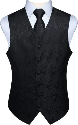 HISDERN Mens Vest Tie Set 3PC Formal Waistcoat Paisley Floral Jacquard Necktie Pocket Square Suit Vests Wedding Party