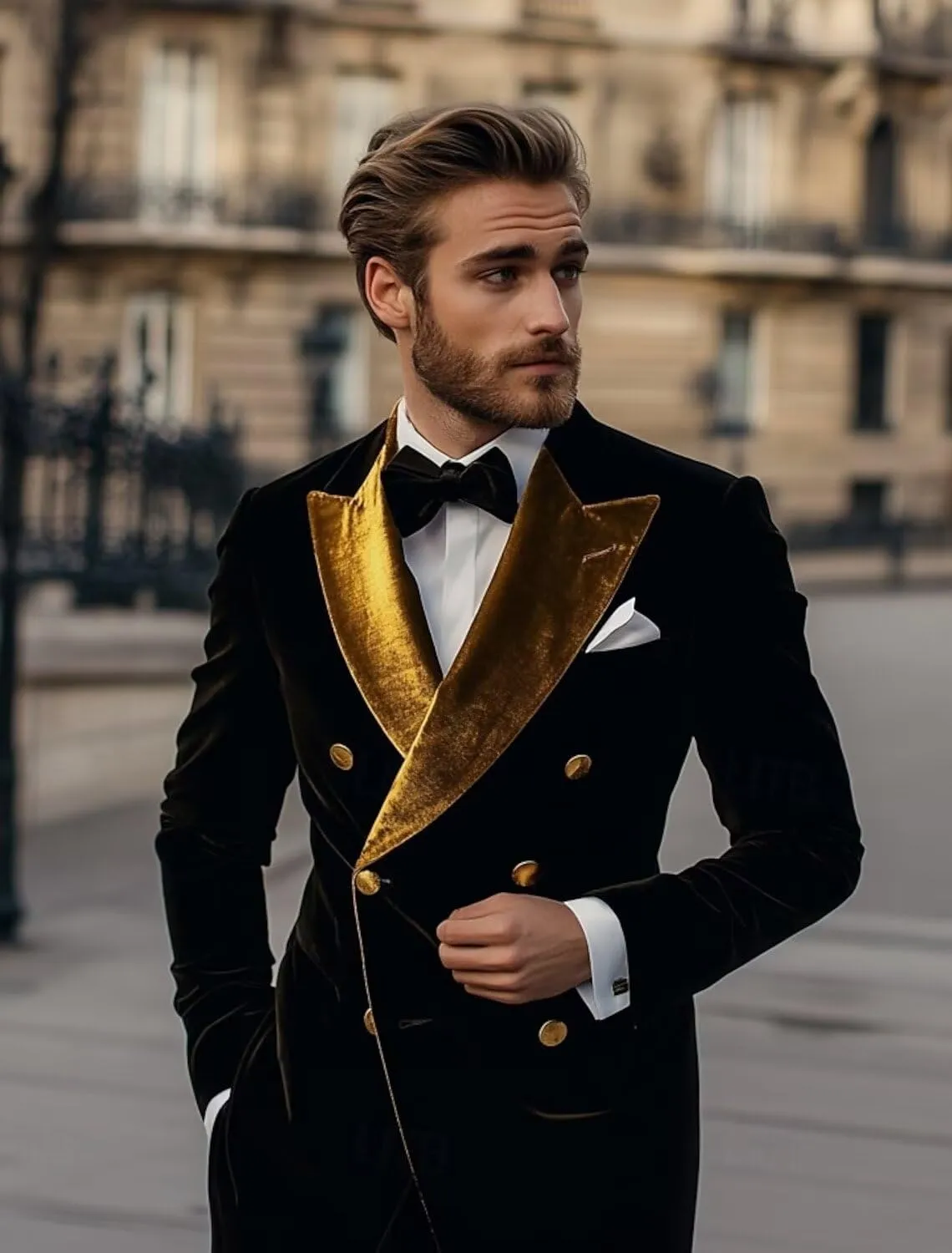 Leisure Men's Velvet Blazer Double Breasted Coat Peak Lapel Jacket Business Regular Fit Prom Tuxedos for Party