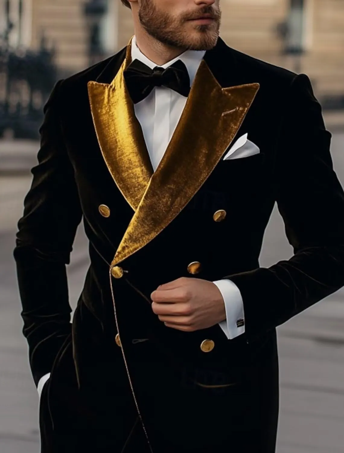 Leisure Men's Velvet Blazer Double Breasted Coat Peak Lapel Jacket Business Regular Fit Prom Tuxedos for Party
