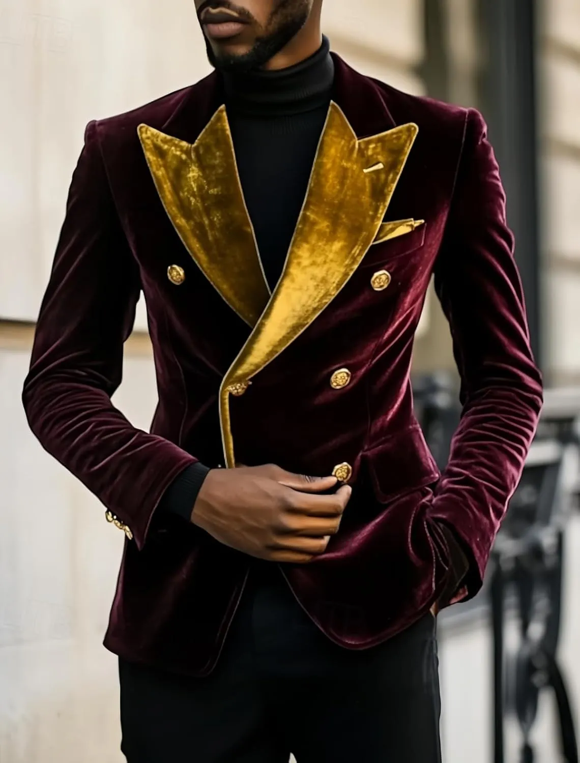 Leisure Men's Velvet Blazer Double Breasted Coat Peak Lapel Jacket Business Regular Fit Prom Tuxedos for Party