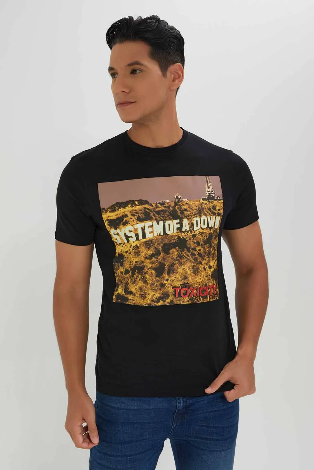 Men Black System Of A Down T-Shirt
