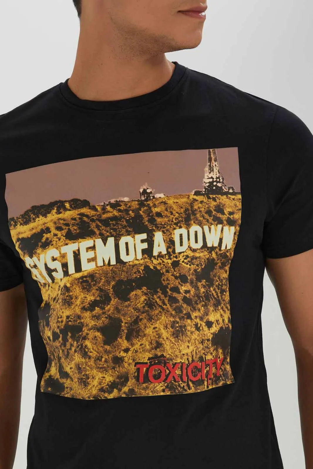 Men Black System Of A Down T-Shirt