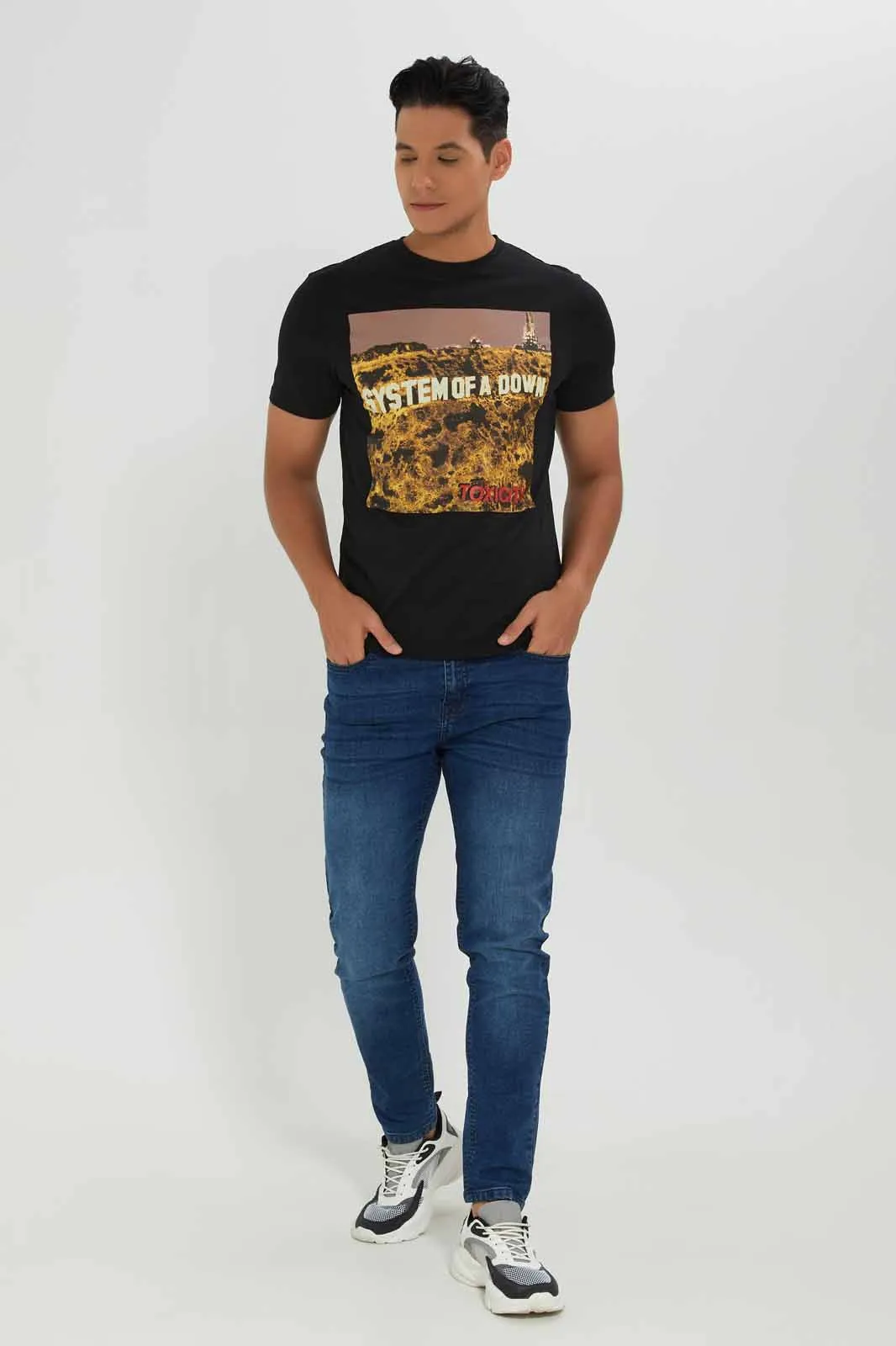 Men Black System Of A Down T-Shirt