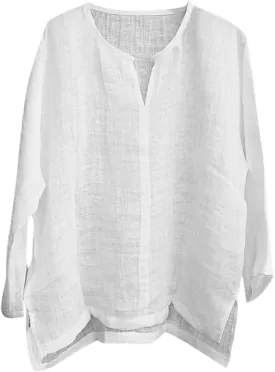 Men Cotton Linen Henley Shirts Hippie Baggy Breathable 3/4 Sleeve Blouse Summer Casual V Neck Beach Yoga Tunic Tops
