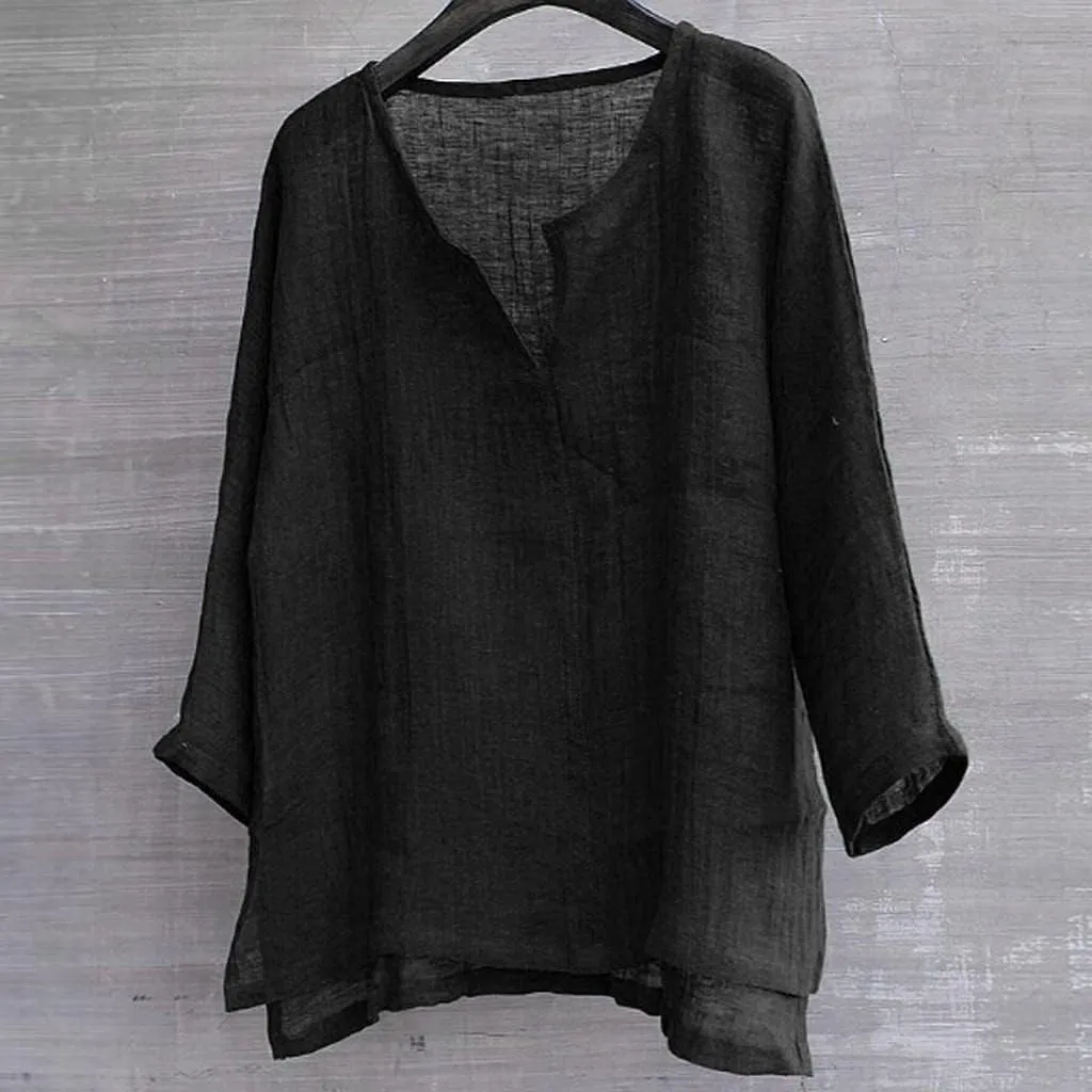 Men Cotton Linen Henley Shirts Hippie Baggy Breathable 3/4 Sleeve Blouse Summer Casual V Neck Beach Yoga Tunic Tops