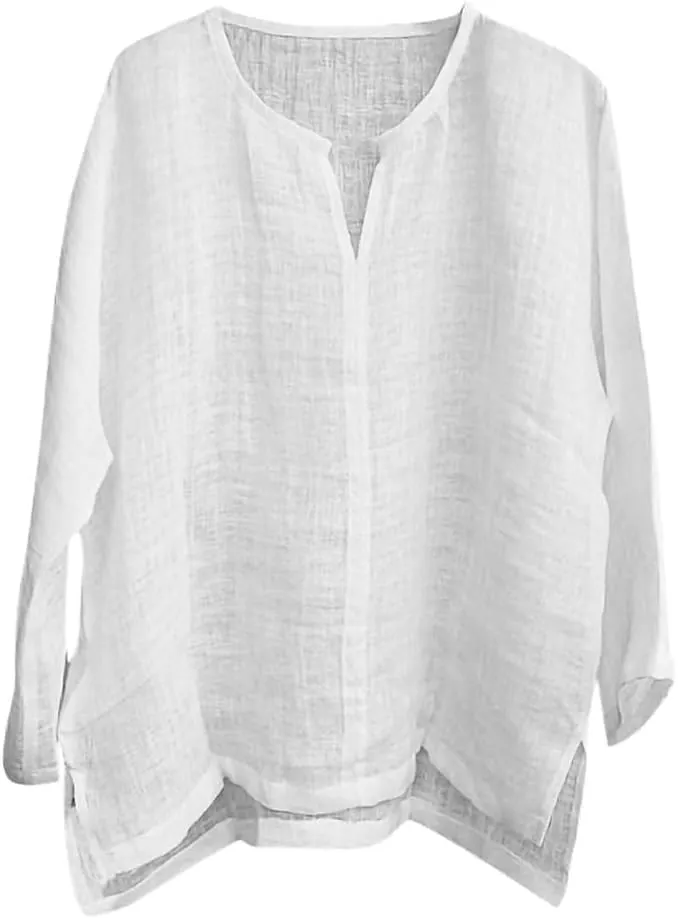 Men Cotton Linen Henley Shirts Hippie Baggy Breathable 3/4 Sleeve Blouse Summer Casual V Neck Beach Yoga Tunic Tops