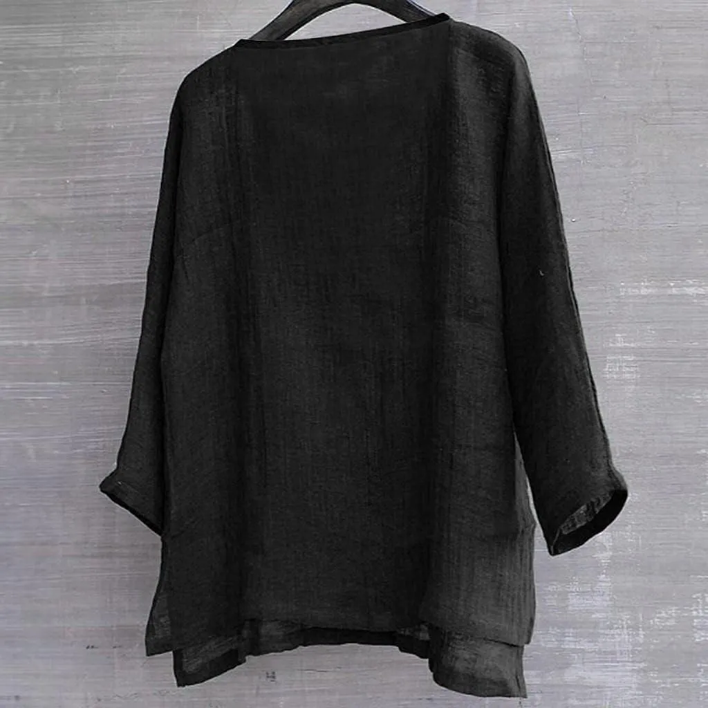 Men Cotton Linen Henley Shirts Hippie Baggy Breathable 3/4 Sleeve Blouse Summer Casual V Neck Beach Yoga Tunic Tops
