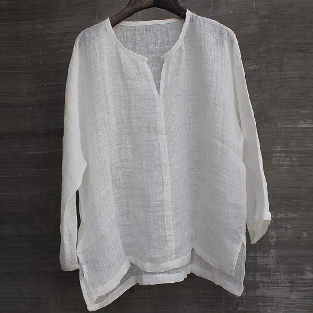 Men Cotton Linen Henley Shirts Hippie Baggy Breathable 3/4 Sleeve Blouse Summer Casual V Neck Beach Yoga Tunic Tops
