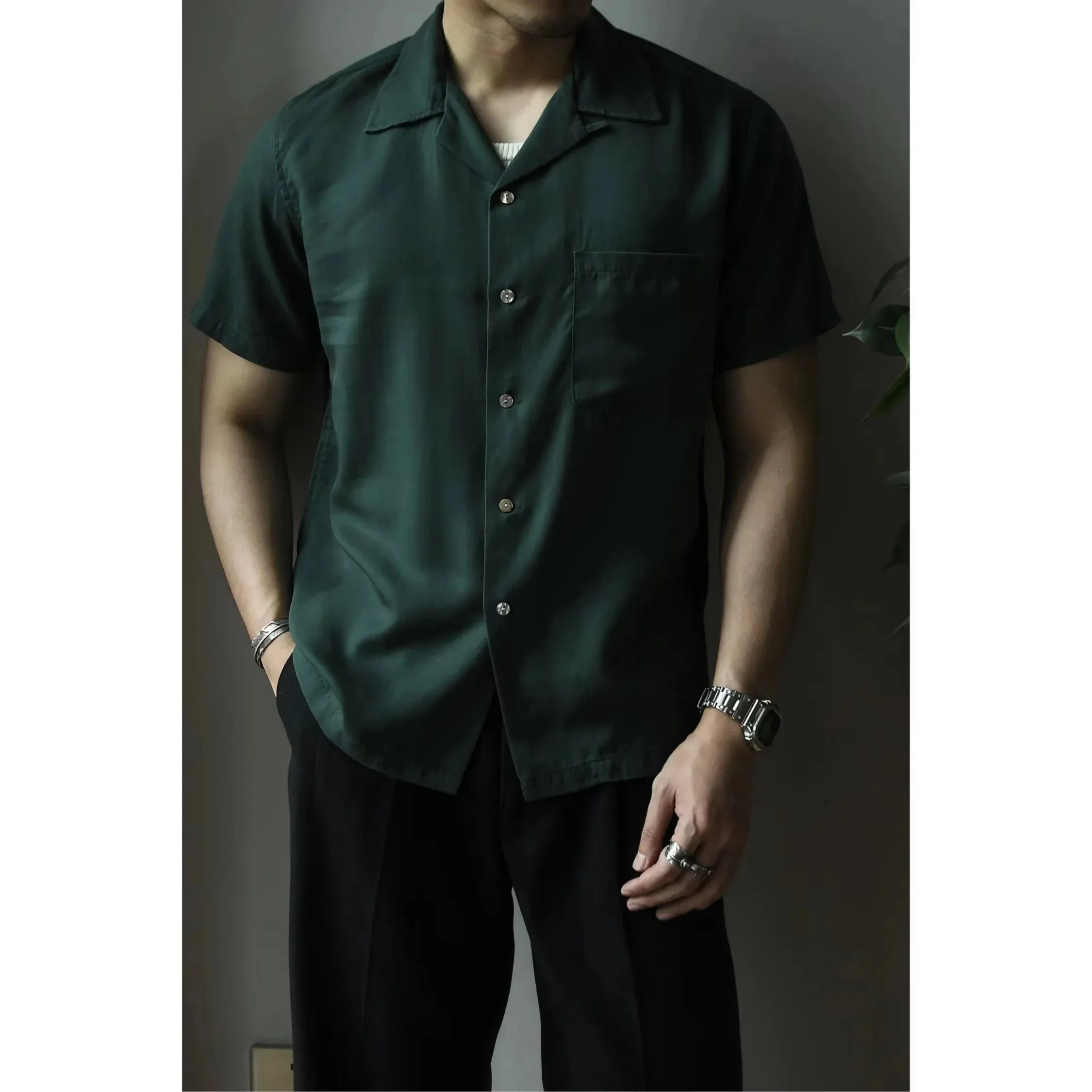 Men's Aloha Shirt Short Sleeves Beach Casual Shirt - Solid Color