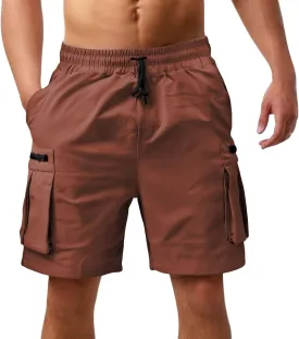 Mens Cargo Casual Shorts Lightweight Stretch Athletic Shorts Elastic Waistband with Pockets Hiking Gym Beach