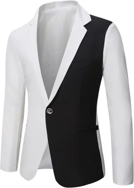 Men's Casual Blazer Lightweight Shawl Collar Color Block Tuxedo Jacket One Button Slim Fit Suit Coat for Prom,Wedding
