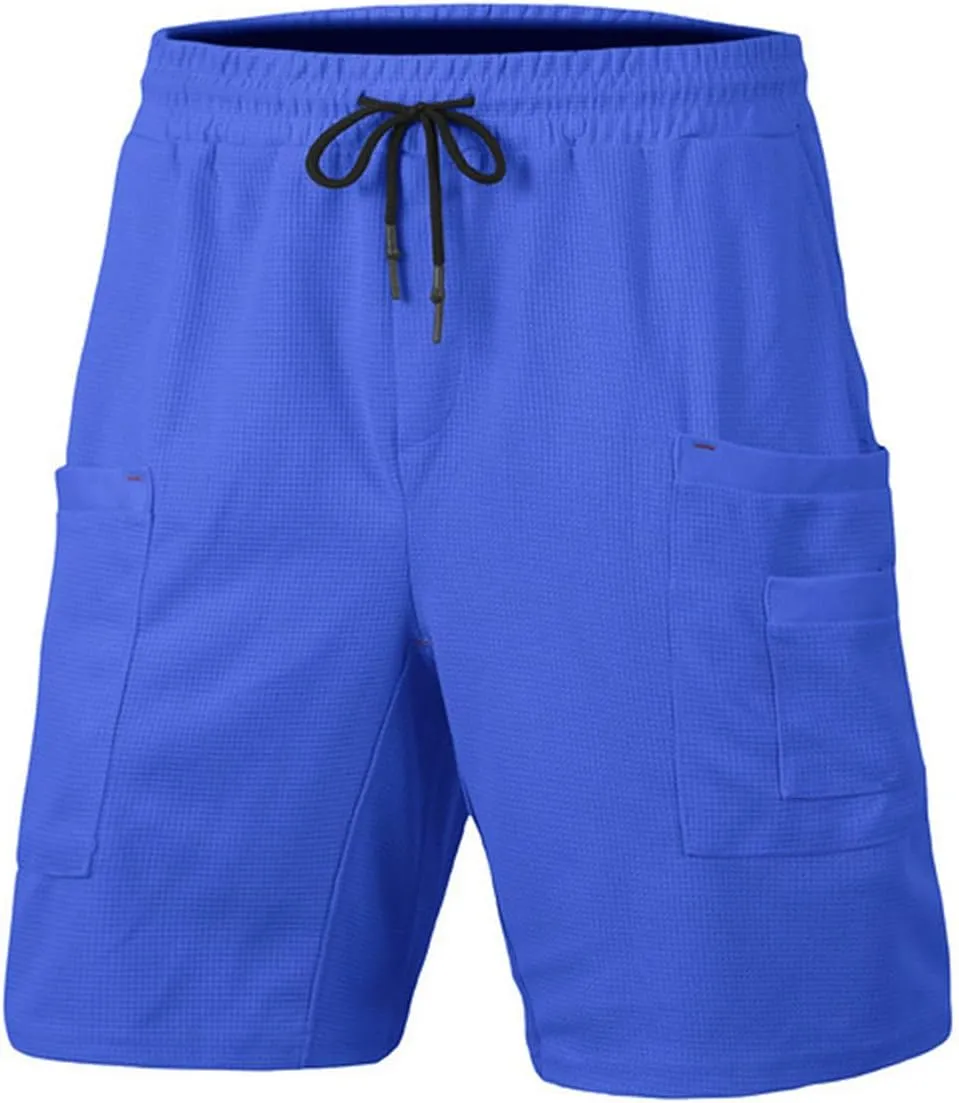 Mens Casual Waffle Shorts Textured Knit Athletic Tennis Workout Sweat Shorts Elastic Waist Summer Beach Short Pants