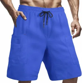 Mens Casual Waffle Shorts Textured Knit Athletic Tennis Workout Sweat Shorts Elastic Waist Summer Beach Short Pants