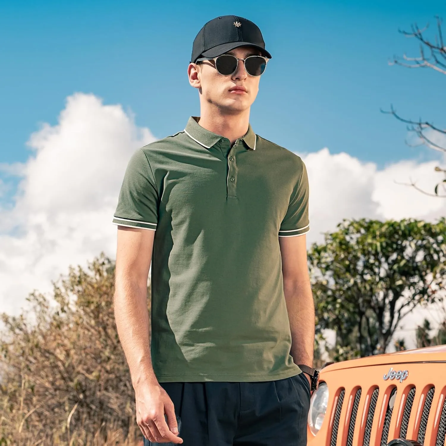 Men's Polo Shirts Casual Short Sleeve Button Down Shirts Classic Stripe Golf Polo Collared Work Shirts