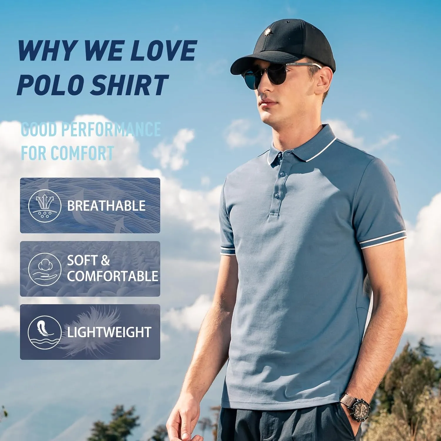 Men's Polo Shirts Casual Short Sleeve Button Down Shirts Classic Stripe Golf Polo Collared Work Shirts
