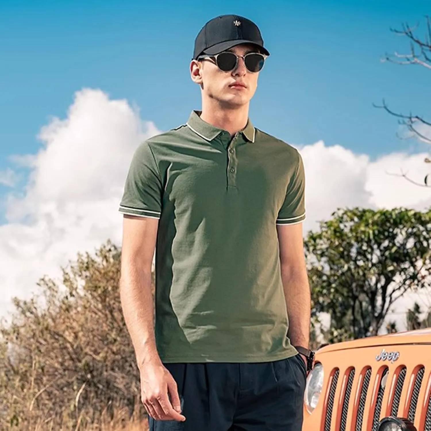Men's Polo Shirts Casual Short Sleeve Button Down Shirts Classic Stripe Golf Polo Collared Work Shirts