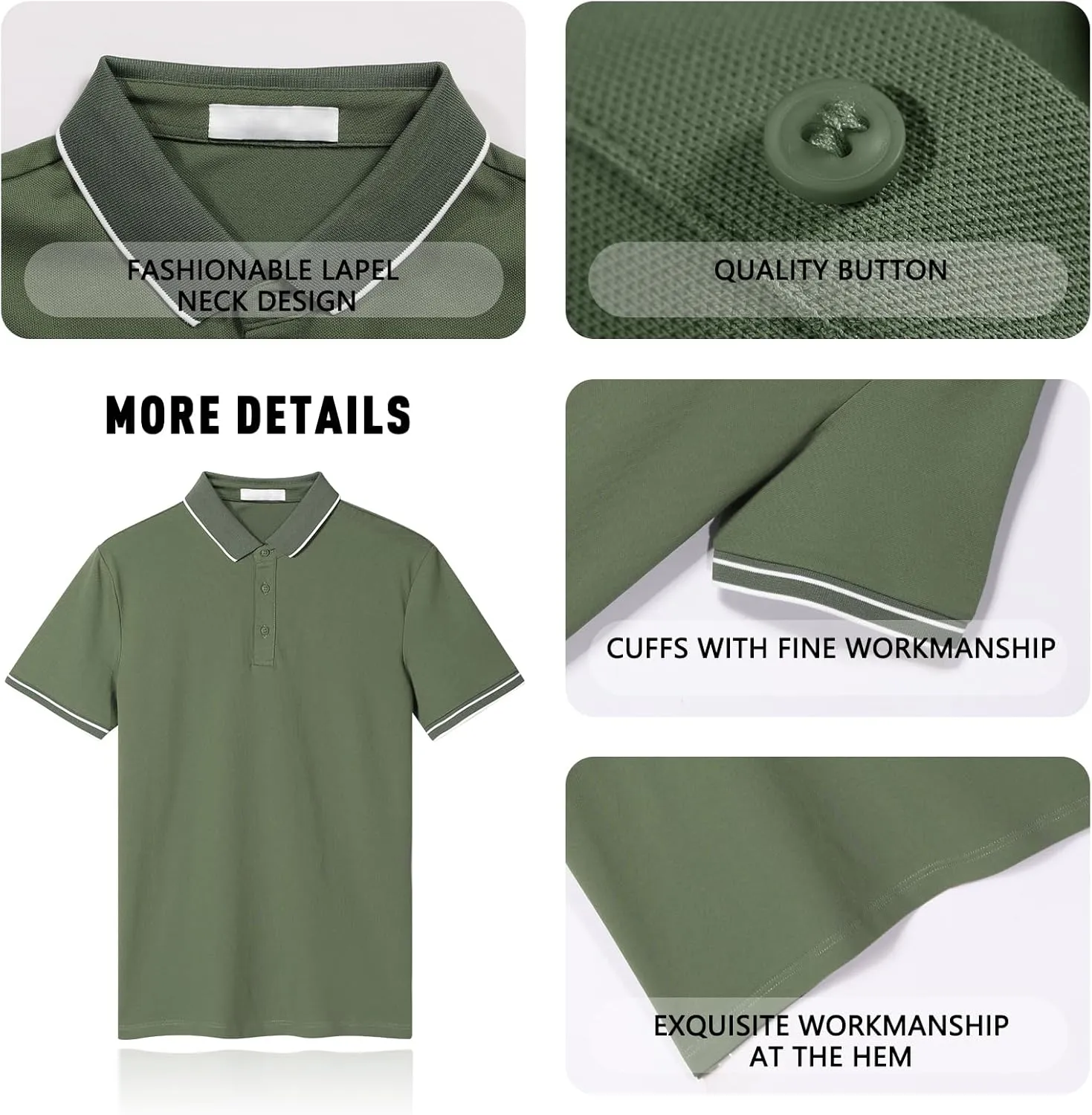 Men's Polo Shirts Casual Short Sleeve Button Down Shirts Classic Stripe Golf Polo Collared Work Shirts