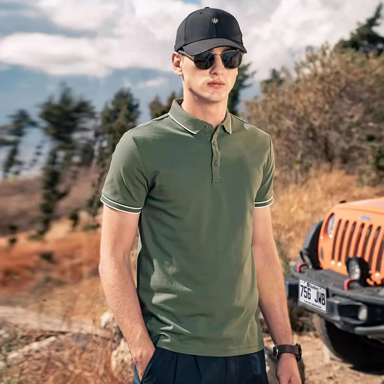 Men's Polo Shirts Casual Short Sleeve Button Down Shirts Classic Stripe Golf Polo Collared Work Shirts