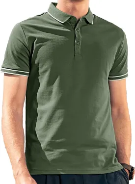 Men's Polo Shirts Casual Short Sleeve Button Down Shirts Classic Stripe Golf Polo Collared Work Shirts