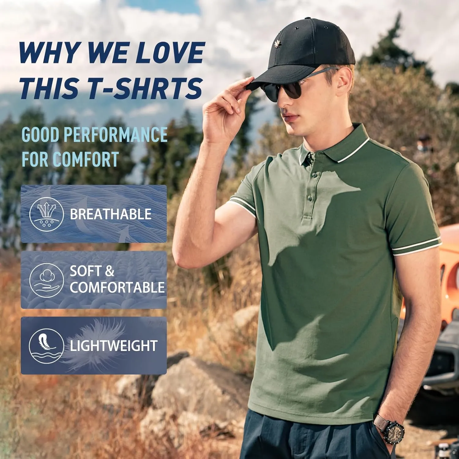 Men's Polo Shirts Casual Short Sleeve Button Down Shirts Classic Stripe Golf Polo Collared Work Shirts