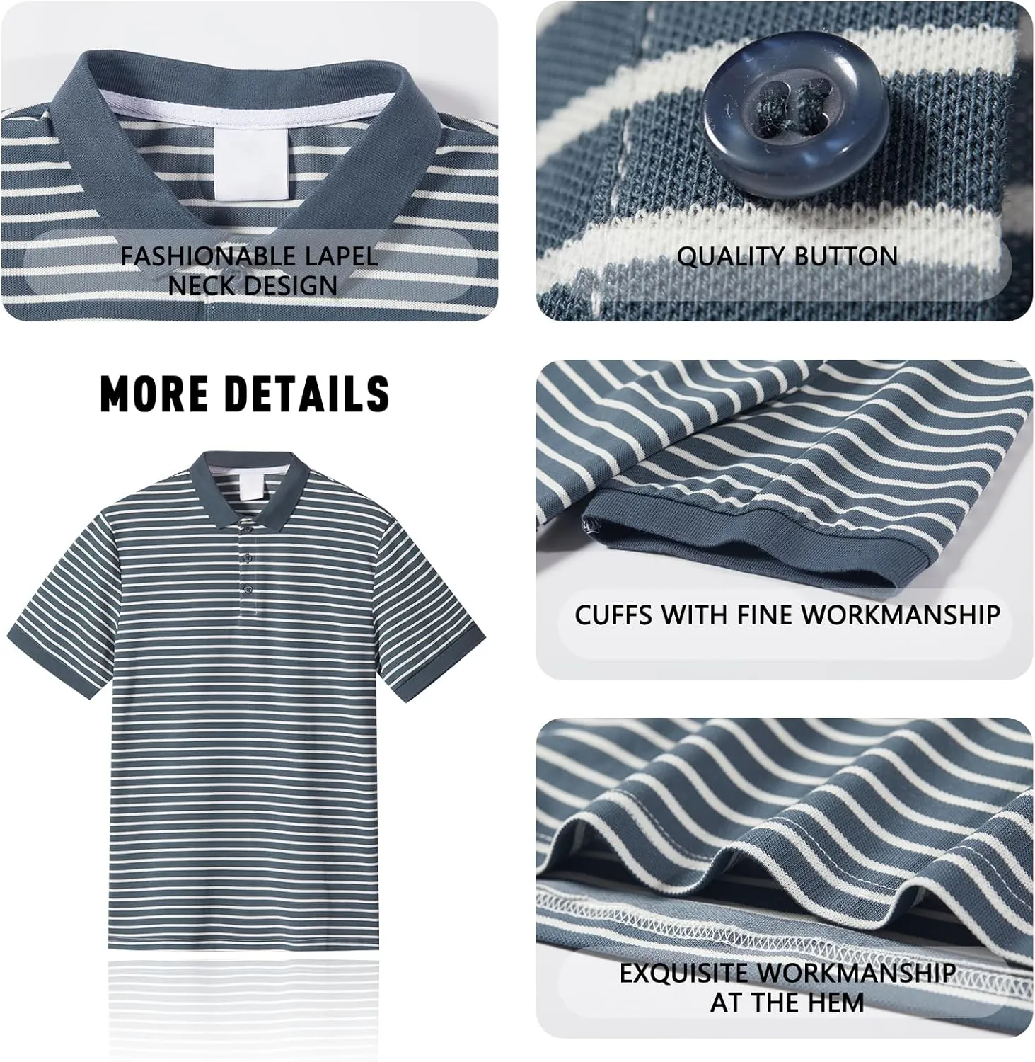 Men's Striped Polo Short Sleeve T-Shirt Summer Business Casual Pique Cotton Shirt