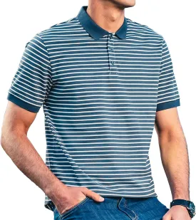 Men's Striped Polo Short Sleeve T-Shirt Summer Business Casual Pique Cotton Shirt