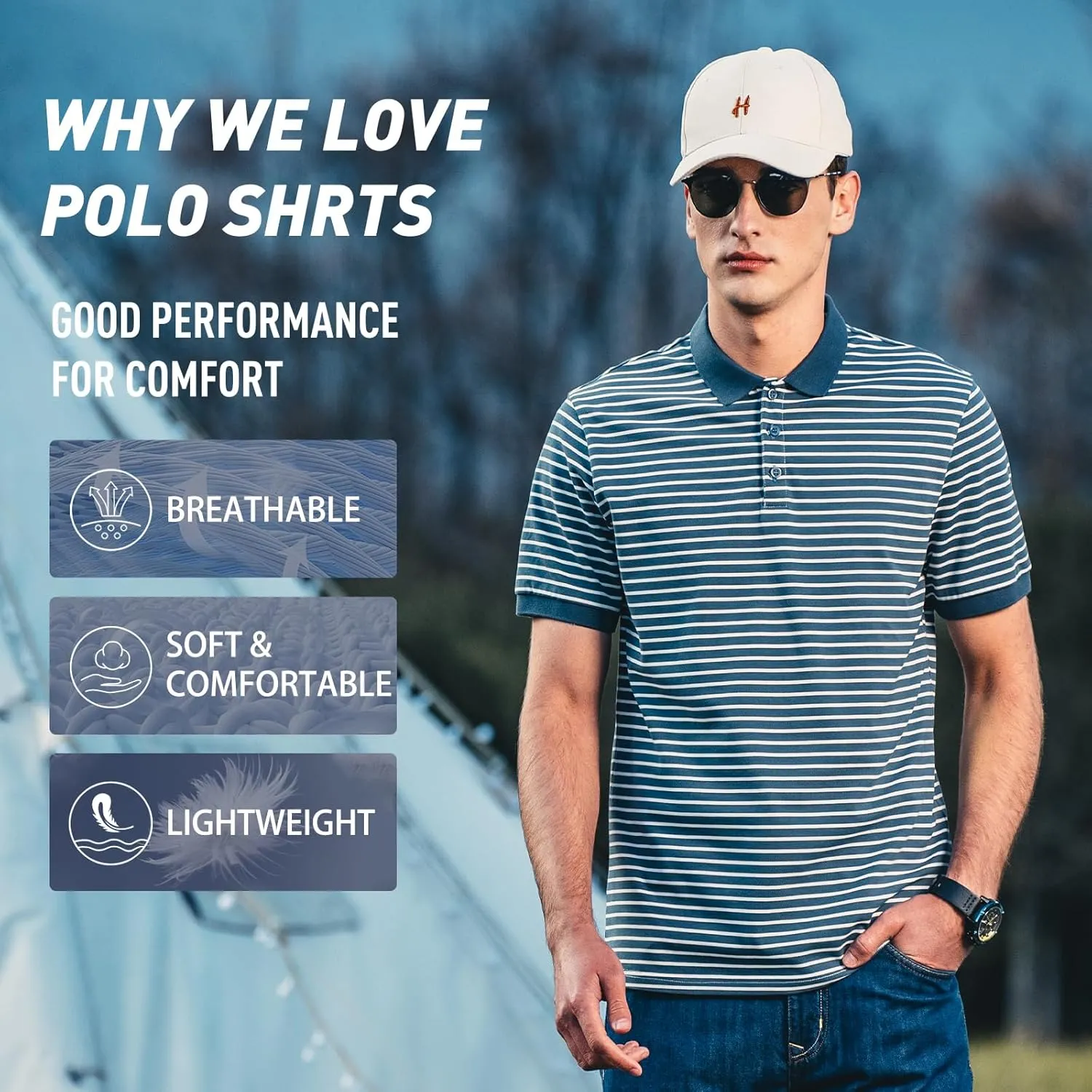 Men's Striped Polo Short Sleeve T-Shirt Summer Business Casual Pique Cotton Shirt