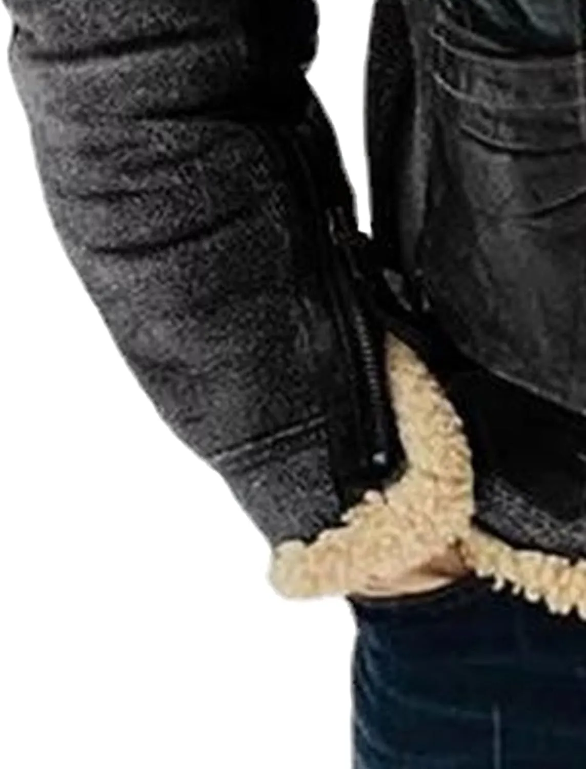 Men's Suede Winter Jacket Fur Collar Bomber Faux Leather Coat Sherpa Lined Warm Winter Outwear
