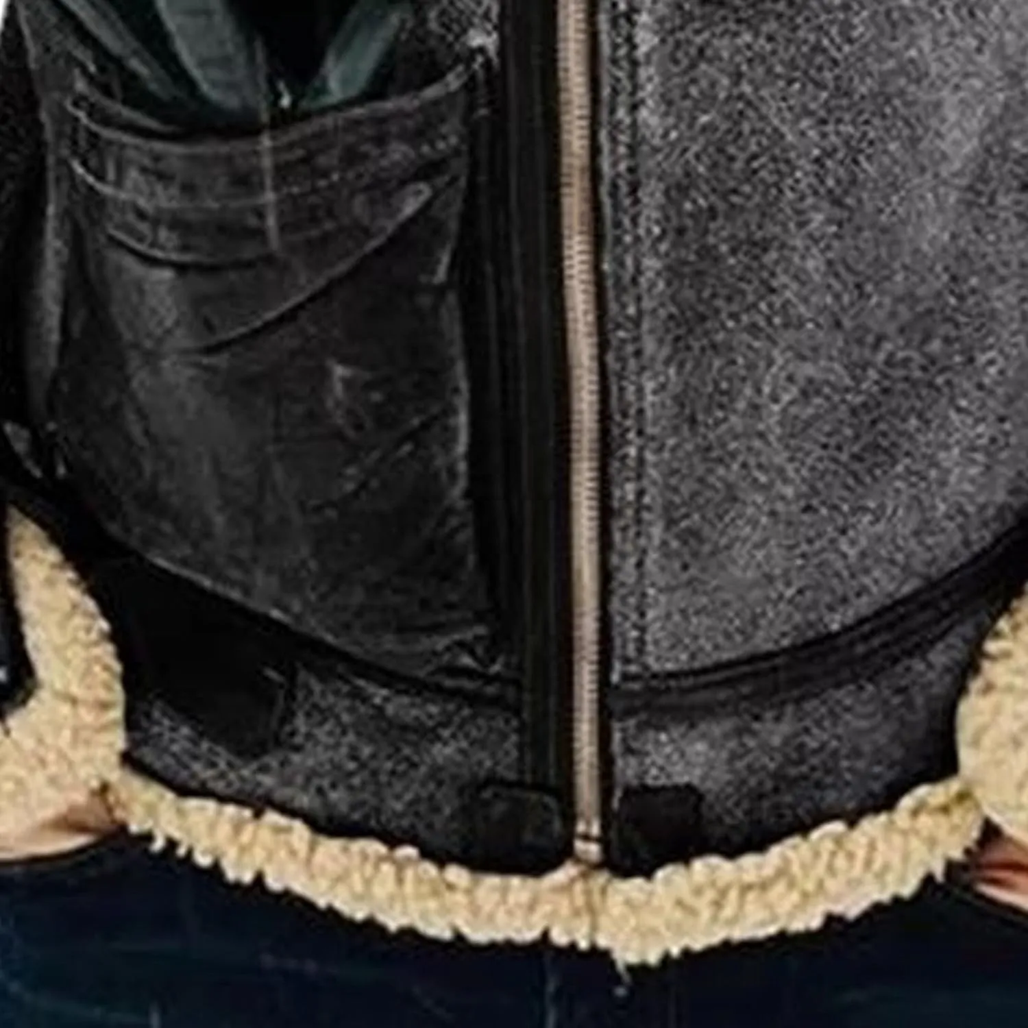 Men's Suede Winter Jacket Fur Collar Bomber Faux Leather Coat Sherpa Lined Warm Winter Outwear