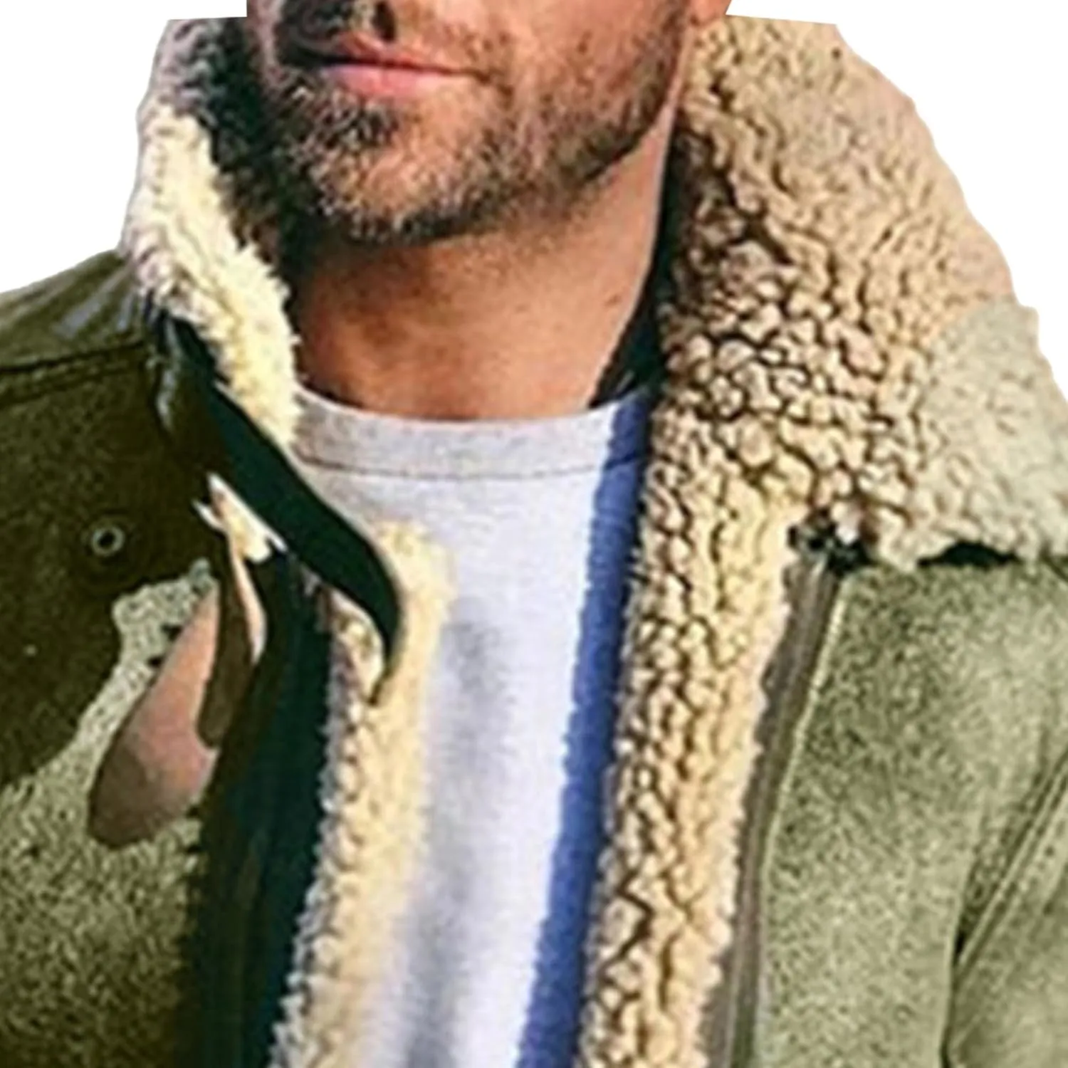 Men's Suede Winter Jacket Fur Collar Bomber Faux Leather Coat Sherpa Lined Warm Winter Outwear