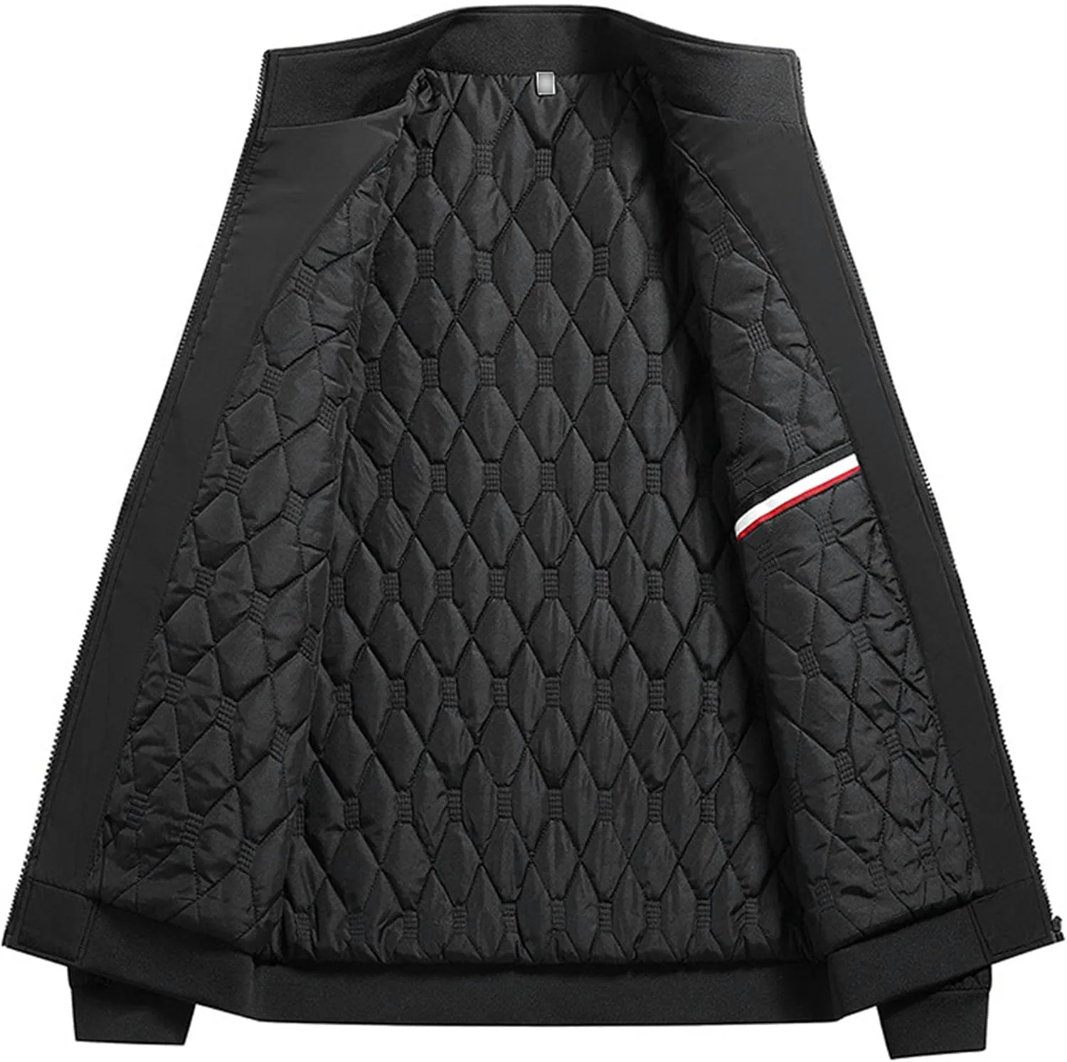Men's Windproof Padded Jacket Casual Winter Full Zip Coats Quilted Bomber Warm Stand Collar Outwear