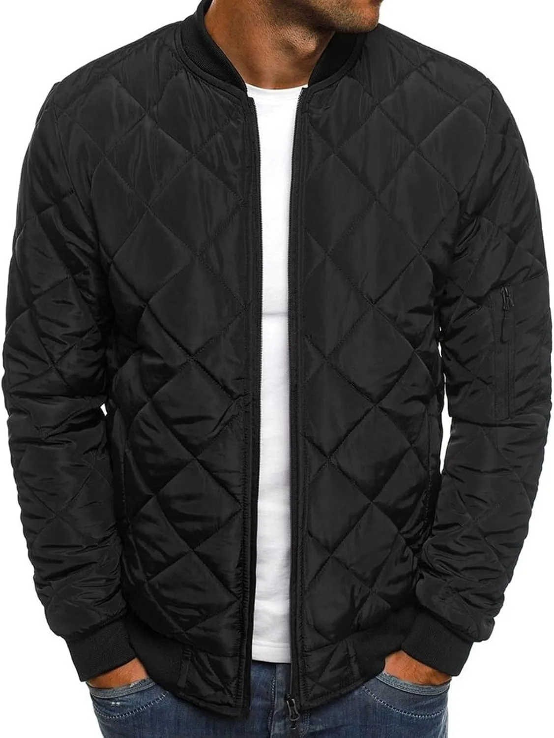 Men's Winter Baseball Jacket Male Warm Diamond Quilted Bomber Jacket Men Casual Thicken Pilot Padded Coats