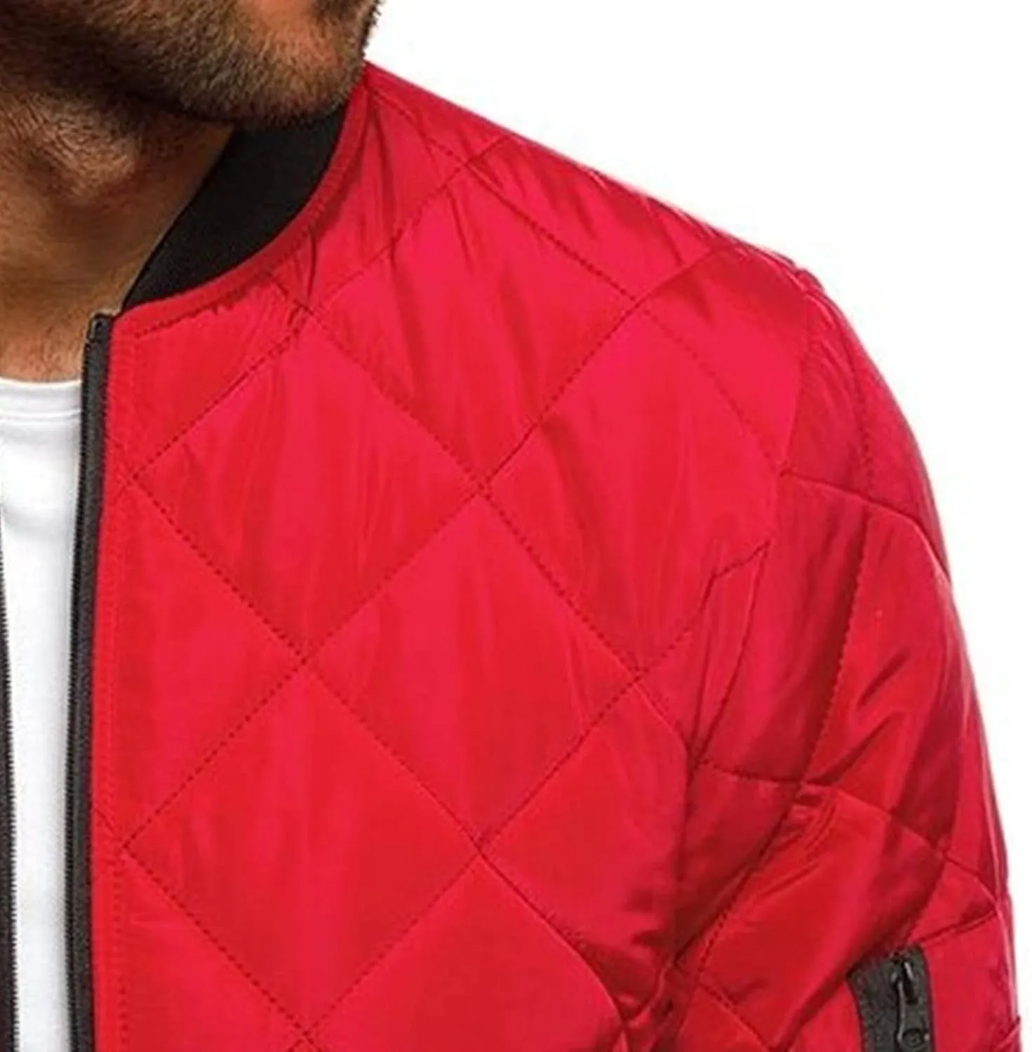 Men's Winter Warm Baseball Jacket Male Diamond Quilted Casual Bomber Outerwear Men Long Sleeve Casual Bomber Coat