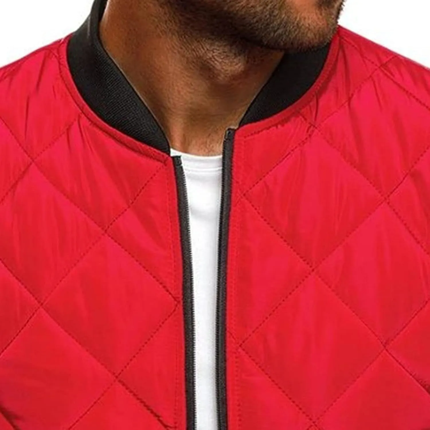 Men's Winter Warm Baseball Jacket Male Diamond Quilted Casual Bomber Outerwear Men Long Sleeve Casual Bomber Coat