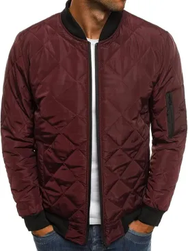 Men's Winter Warm Baseball Jacket Male Diamond Quilted Casual Bomber Outerwear Men Long Sleeve Casual Bomber Coat