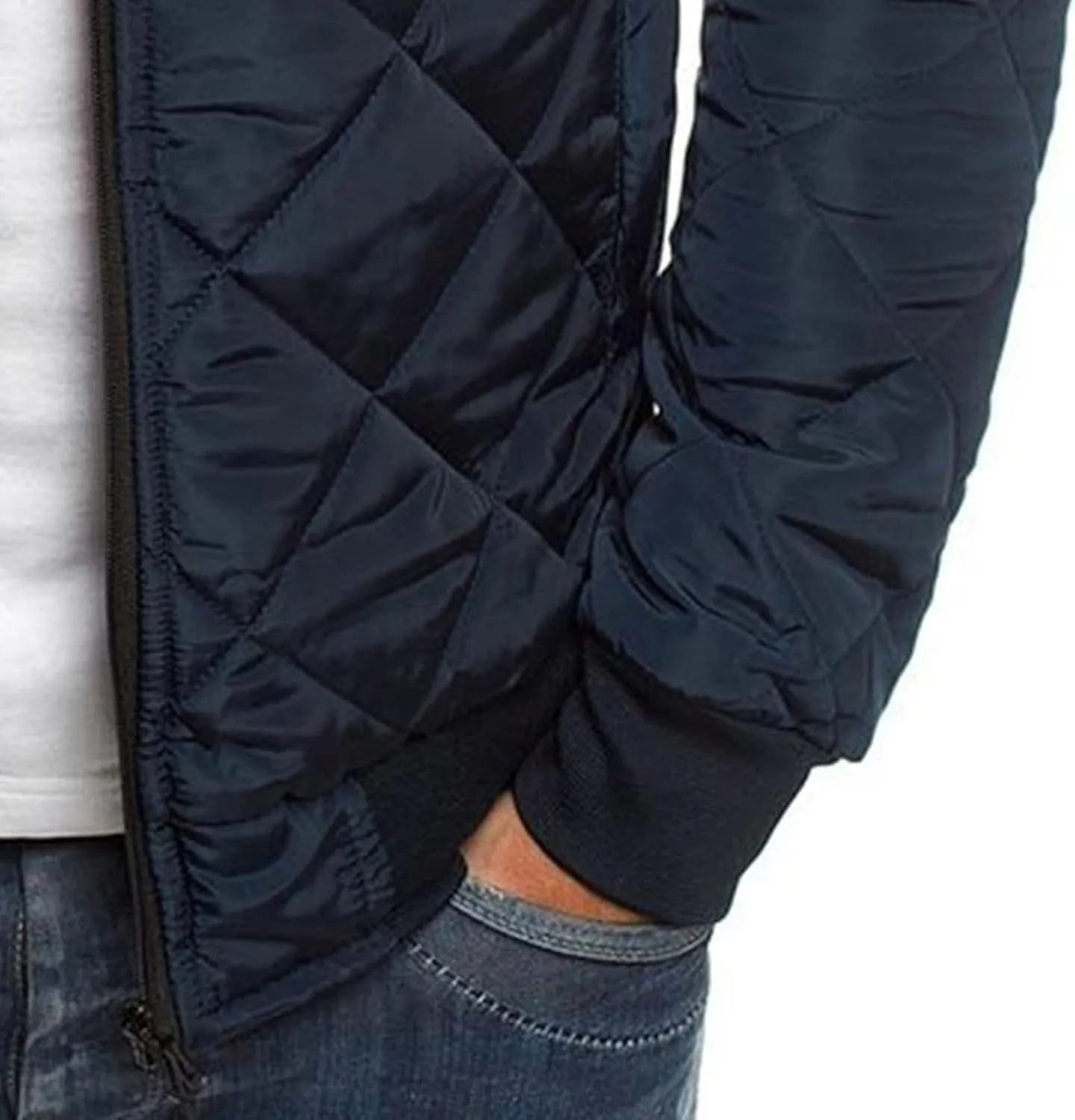 Men's Winter Warm Baseball Jacket Male Diamond Quilted Casual Bomber Outerwear Men Long Sleeve Casual Bomber Coat