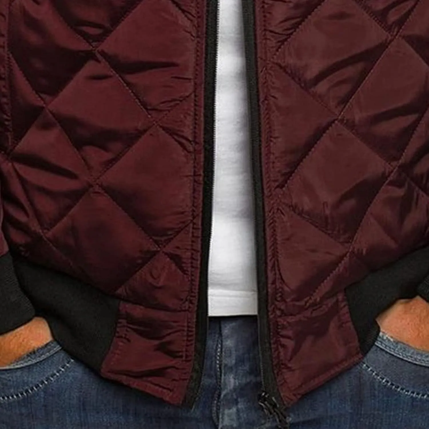 Men's Winter Warm Baseball Jacket Male Diamond Quilted Casual Bomber Outerwear Men Long Sleeve Casual Bomber Coat
