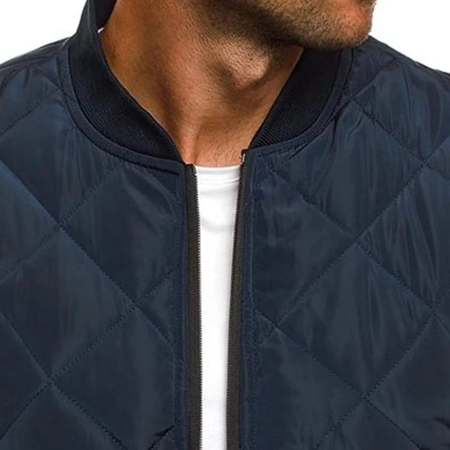 Men's Winter Warm Baseball Jacket Male Diamond Quilted Casual Bomber Outerwear Men Long Sleeve Casual Bomber Coat