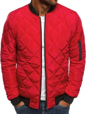 Men's Winter Warm Baseball Jacket Male Diamond Quilted Casual Bomber Outerwear Men Long Sleeve Casual Bomber Coat