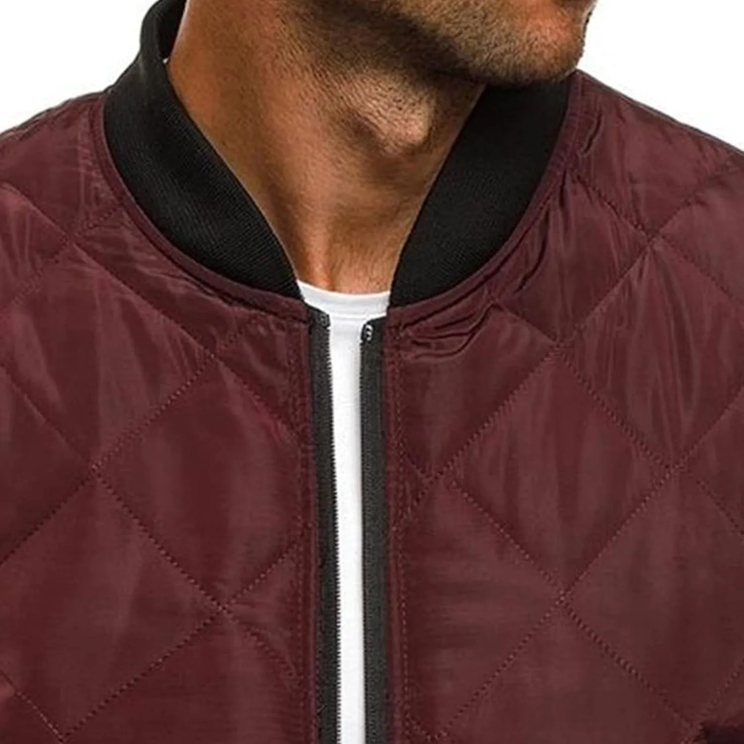 Men's Winter Warm Baseball Jacket Male Diamond Quilted Casual Bomber Outerwear Men Long Sleeve Casual Bomber Coat