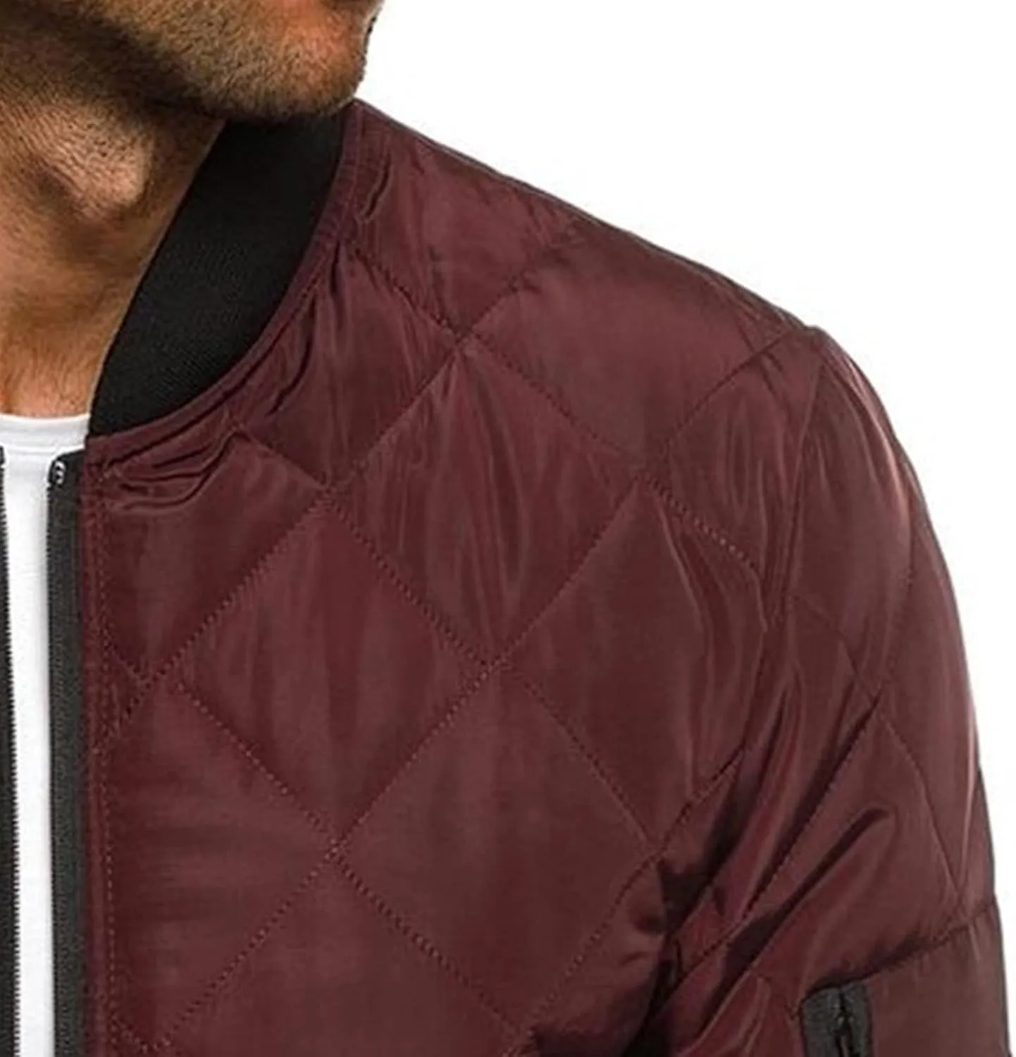 Men's Winter Warm Baseball Jacket Male Diamond Quilted Casual Bomber Outerwear Men Long Sleeve Casual Bomber Coat